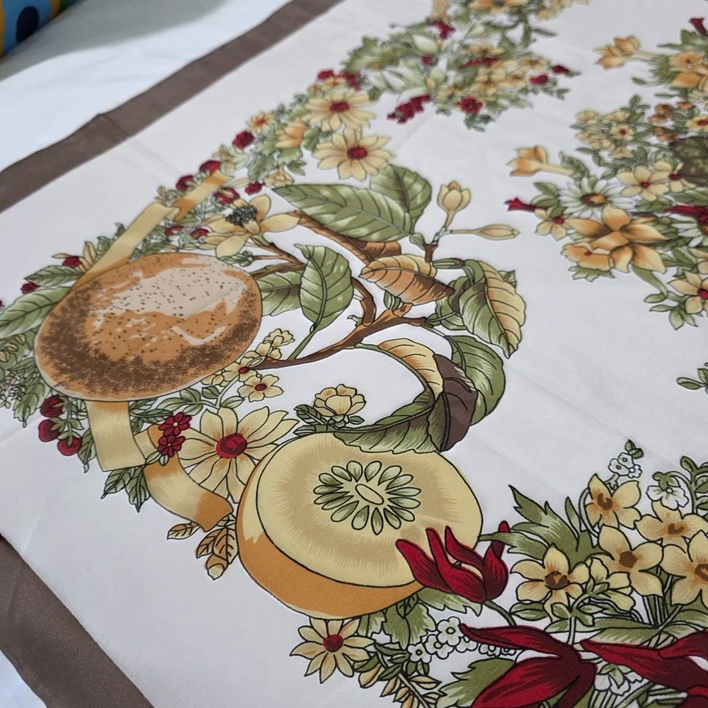 Silk Square Floral Fruit Scarf Luxury Old Money